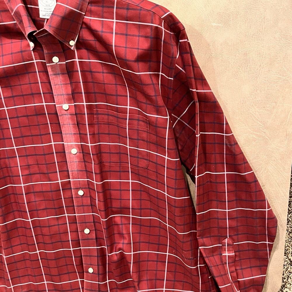 Brooks Brothers Mens Shirt X-Large Burgundy Plaid Regent Long Sleeve Button Up - Picture 3 of 11